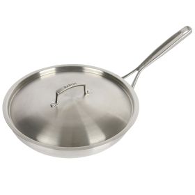 Babish 12.5 Inch Stainless Steel Tri-Ply Double Riveted Fry Pan with Lid in Silver