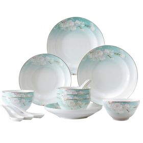 Songfa Ceramic 18-Peach Blossom Tableware Set, Prevent burns and prevent slipping