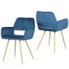 Set of 2 Modern Ivory Velvet Upholstered Dining Chair with Gold Metal Legs