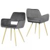 Set of 2 Modern Ivory Velvet Upholstered Dining Chair with Gold Metal Legs