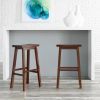 Set of 2 Farmhouse Bar Height Saddle Seat Barstool in Charcoal Black Wood Finish