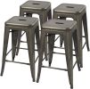 Set of 4 - 24-in. Indoor/Outdoor Backless Stacking Black Metal Barstools