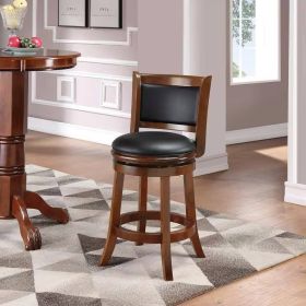 Counter Height Barstool in Cherry Wood Finish with Black Padded Swivel Seat (Color: Cherry Wood)