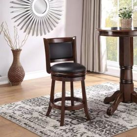 Counter Height Barstool in Cherry Wood Finish with Black Padded Swivel Seat (Color: Dark Brown Wood)