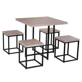 Farmhouse 5 Piece Square Natural Wood Steel Kitchen Dining Set (Option: Natural Wood)