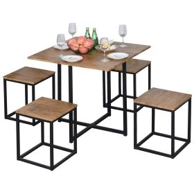Farmhouse 5 Piece Square Natural Wood Steel Kitchen Dining Set (Option: Walnut Wood)